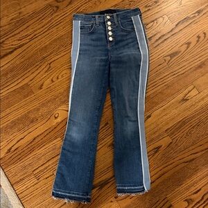 Veronica Beard Blue Flare Jeans with Gray Stripes